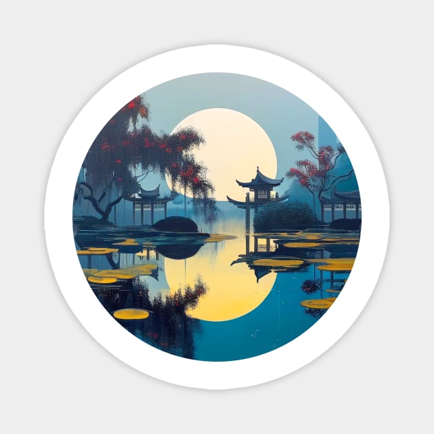 Illustration Japanese landscape & traditional home exterior painting Magnet by fachtali