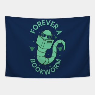 Forever a Bookworm // Cute Book Lover Cartoon Tapestry
