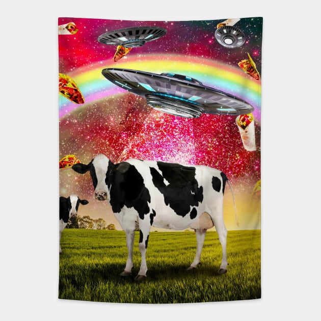 Cow UFO Abduction Tapestry by Random Galaxy