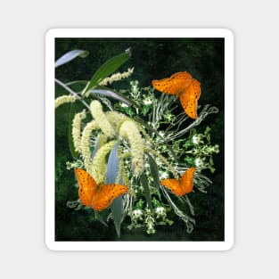 butterflies and wattle with green abstract bouquet Magnet