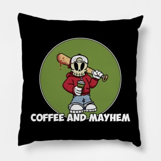 Coffee and Mayhem coffee cup green Pillow