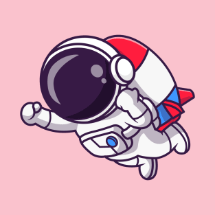 Cute Astronaut Flying With Rocket Cartoon T-Shirt