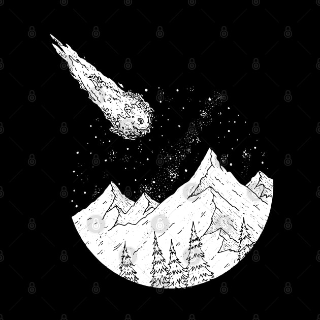 retro moon mountains shooting star by lazykitty