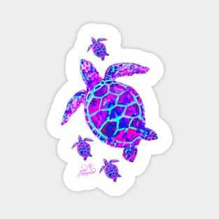 Sea Turtle with babies pink and blue Magnet