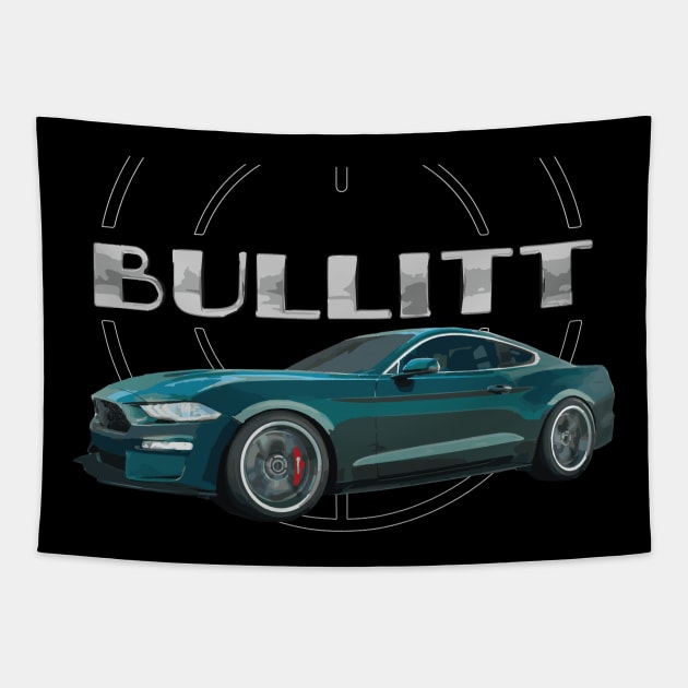 bullitt Green Mustang GT 5.0L V8 Classic steve mcqueen Muscle Car Tapestry by cowtown_cowboy