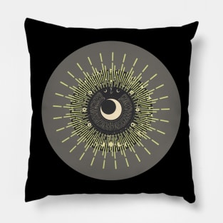 Halloween Cresent Moon, Celestial Symbols, Portents, Omens, Signs, and Fortunes - Dark Grey and Black Variation Pillow