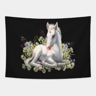 Cute Baby Unicorn And Flowers Tapestry