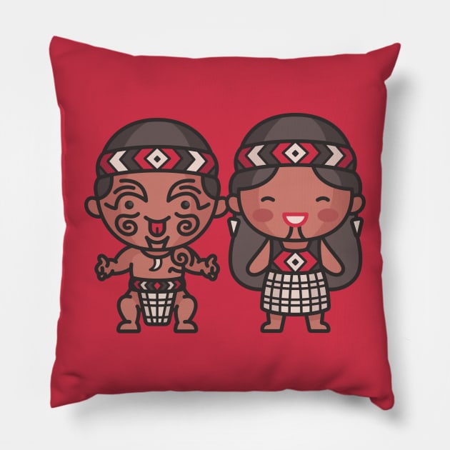 Cute Maori Couple in Traditional Clothing Cartoon Pillow by SLAG_Creative