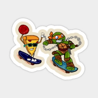 Skating Pizza with Turtle Magnet