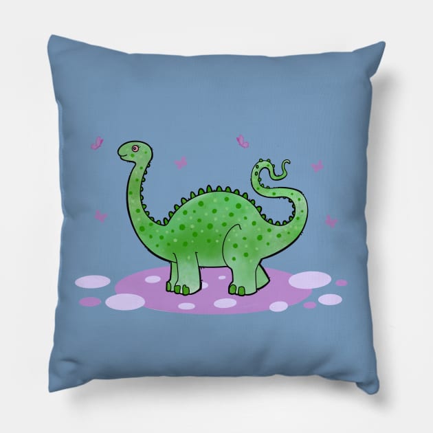 cute green dinosaur Pillow by weilertsen