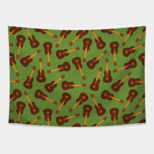 Ukulele print. Acoustic guitars on a green background. Music instrument. Tapestry