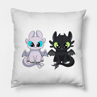 Baby dragon toothless & light furry, Httyd fanart, cartoon dragon furies, night fury Pillow