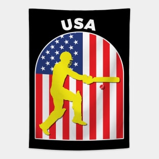 USA Cricket Batsman American Flag Tapestry