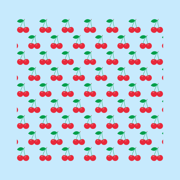 Red Cherries Pattern on Blue Background by Ayoub14