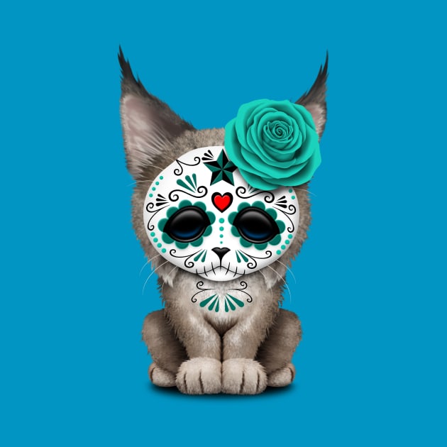 Blue Day of the Dead Sugar Skull Lynx Cub by jeffbartels