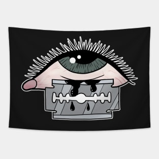 Traditional Tattoo Eye with Razor Blade and Blood Tapestry