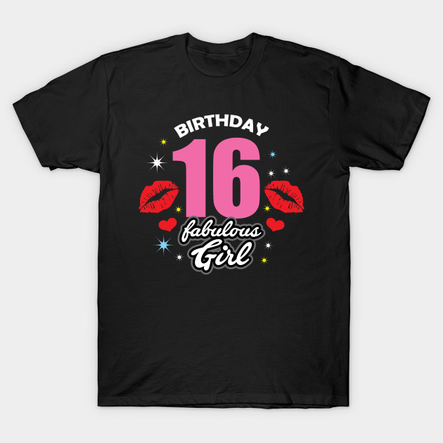 16th Birthday Gift Idea Women Girls Pink Kiss Lip 16th Birthday T Shirt Teepublic