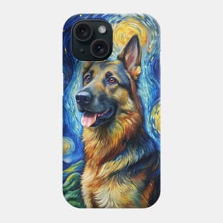 German Shepherd Dog Breed Painting in a Van Gogh Starry Night Art Style Phone Case