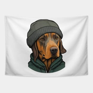 Dog in a Beanie Dog wearing a hat Tapestry