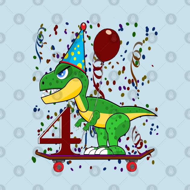 Kids Four 4 Years Old Dinosaur Birthday by Mindseye222