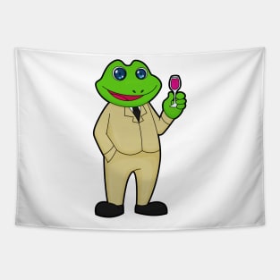 Frog as Groom with Glass of Red wine Tapestry