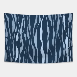 animal print - light blue striped tiger-zebra over navy blue background Tapestry