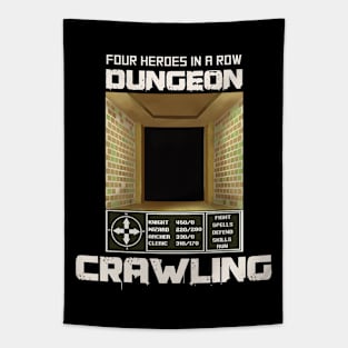 Four heroes in a row dungeon crawling rpg screen and menu options white text Tapestry
