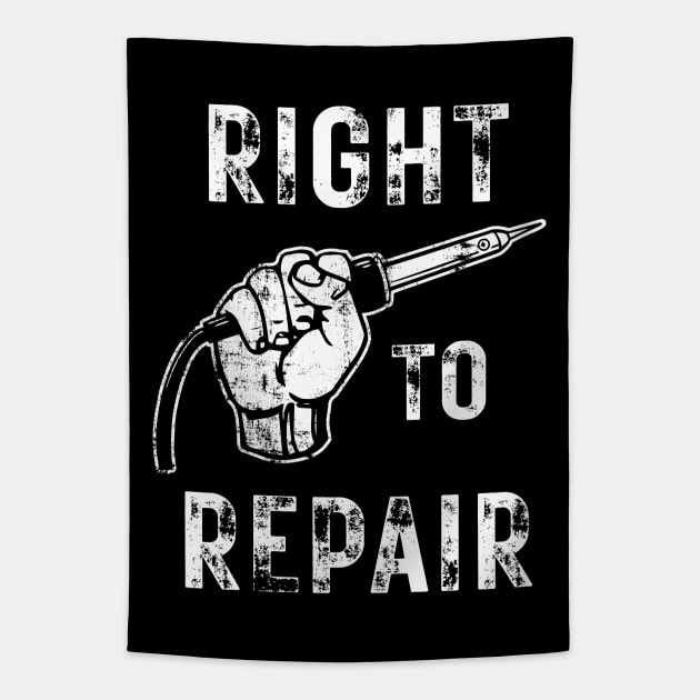 Right To Repair Fist and Soldering Iron Tapestry by Huhnerdieb Apparel