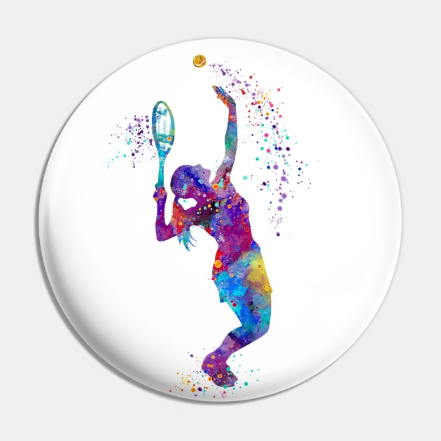 Tennis Girl Watercolor Painting Art Print Gifts Pin by LotusGifts