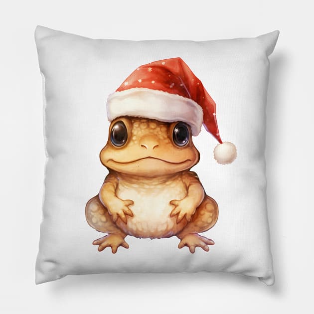 American Toad in Santa Hat Pillow by Chromatic Fusion Studio