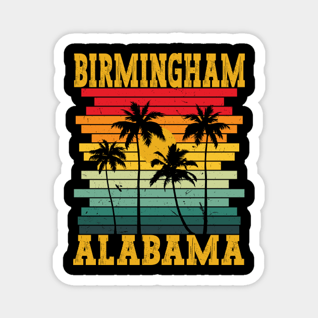 Retro Birmingham Alabama AL Tropical Summer Palm Trees, Alabama Southern Pride Magnet by Art master