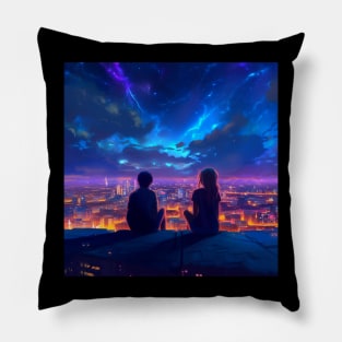 Going on a Valentine's date on top of the roof while watching the beautiful City Light and stars Pillow