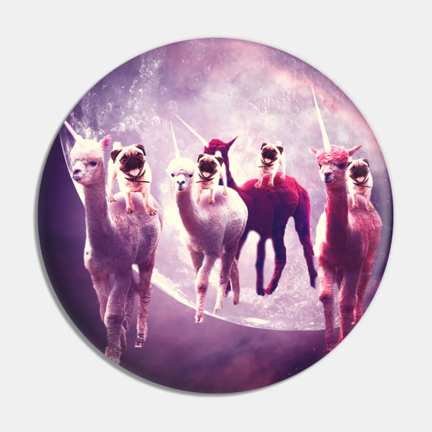 Funny Space Pug Riding On Alpaca Unicorn Pin by Random Galaxy