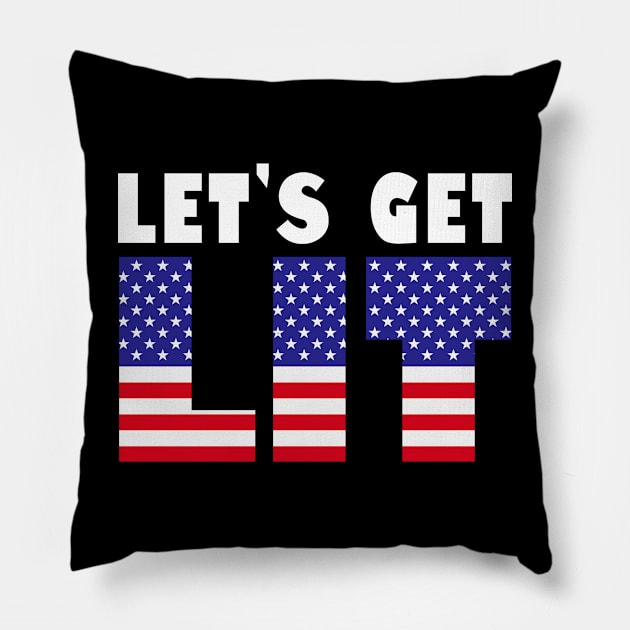 Let's Get Lit 4th Of July Independence Day New Year 2024 Holiday Celebration Meme Pillow by Originals By Boggs