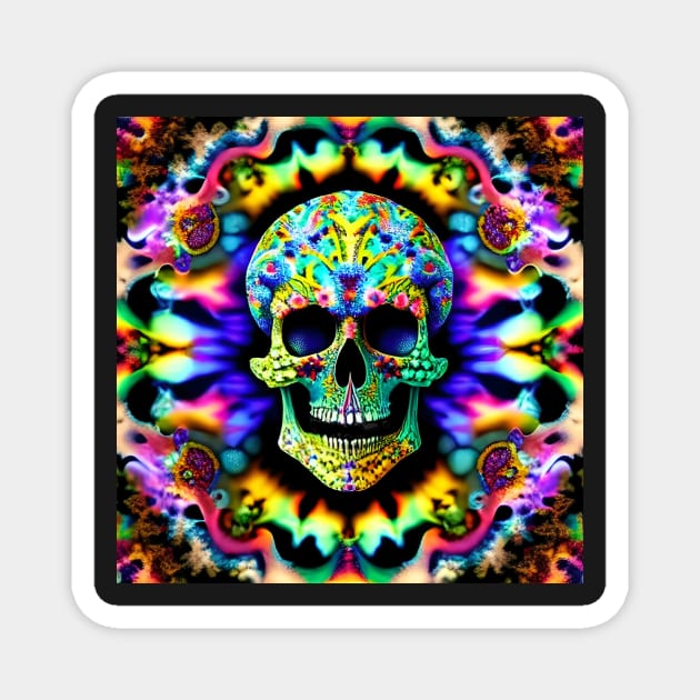 Skull Tie Dye Psychedelic Trippy Rainbow Purple Neon Magnet by Anticulture