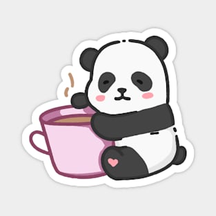 Panda bear hugging a cup of coffee Magnet