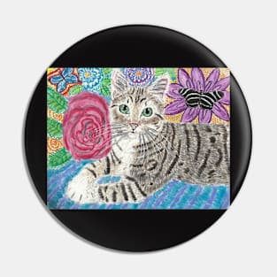 Cute Tabby cat flowers butterflies Pin