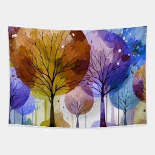 Colorful Purple Blue Brown Abstract Trees Tapestry