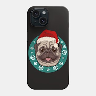 Cute Christmas Pug with Santa Hat Phone Case