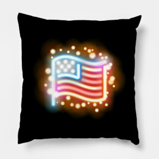 USA Flag Neon Style Pillow