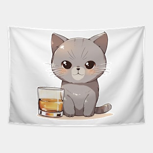 Cat Whiskey Lover Tapestry