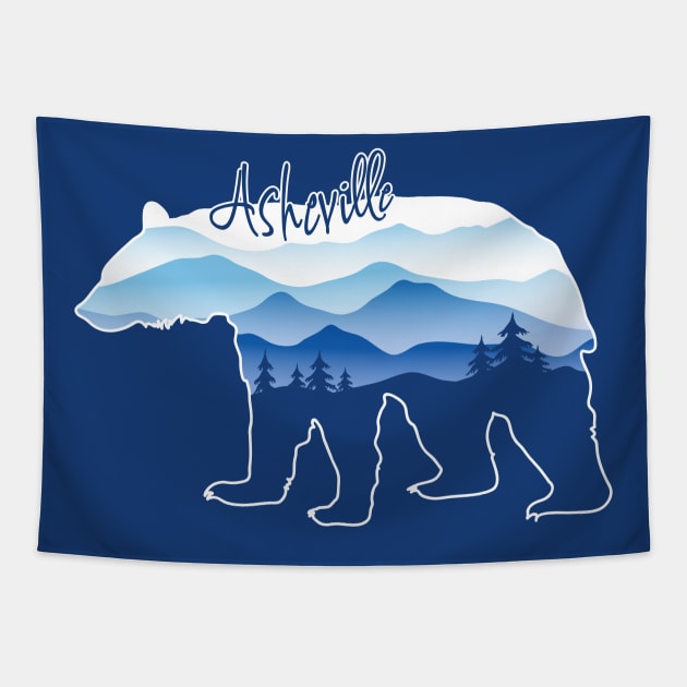 Asheville Blue Ridge Mountains - Black Bear - BlueBG 26 Tapestry by AVL Merch