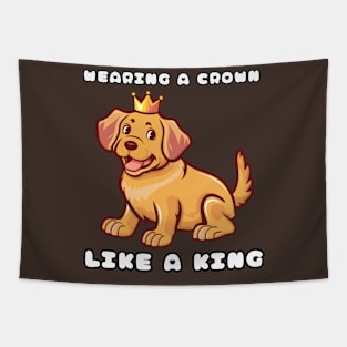 Cute Labrador Wearing a Crown Like a King Tapestry