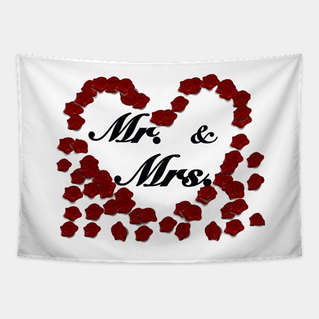 Mr and Mrs with red rose petals Tapestry by Artonmytee