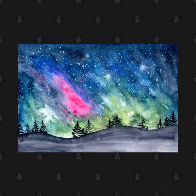 Watercolor Landscape Aurora  Borealis | Redbubble Art | Watercolor Art by Harpleydesign