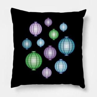 Lanterns | Mid Autumn Festival | Green Purple Blue | Black Pillow