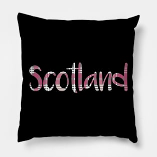 SCOTLAND, Pink and Grey Tartan Style Text Design Pillow