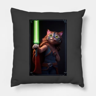 Fun Cat Print ~ AI Art ~ Fantasy Cat ~ Sci-fi Cat ~ Cats with Lightsabers Pillow