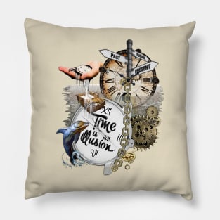 Steampunk-Clock Time Illusions Art Pillow