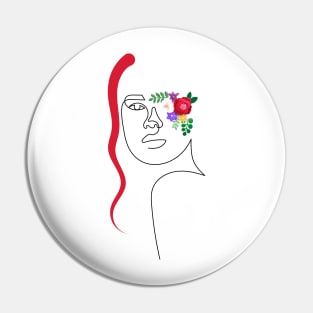 Flowers Lady with Red Hair | One Line Drawing | One Line Art | Minimal | Minimalist Pin